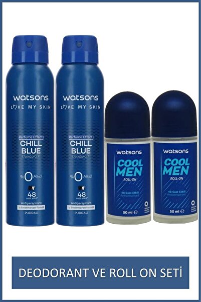 Watsons Cool Men 48 Saat Etkili Roll-on 2x50ml Ve Chill Blue Erkek Deodorant ...