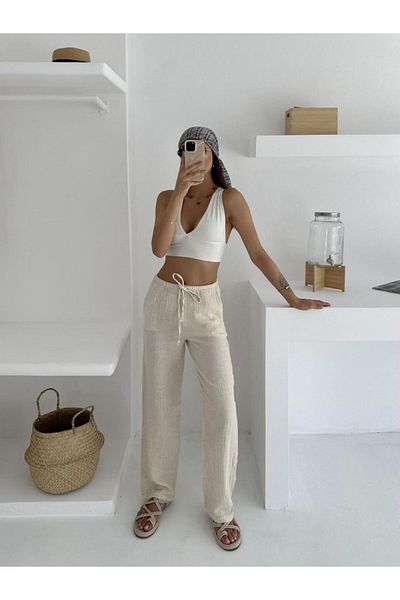 MODAMOR High Waist Tie-Waist Baggy Pants