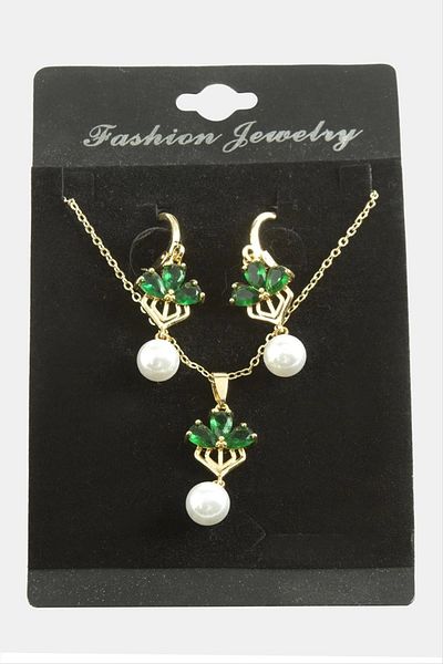 storeks Flower Pearl Zircon Stone Set Necklace