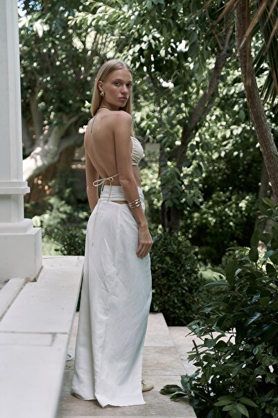 BOHEMAİ Fabriyonto Asymmetrical Ecru Long Skirt