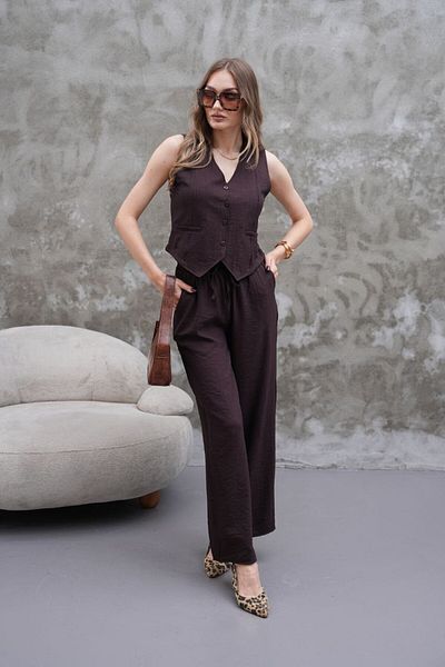 esmacamoda Women's Vest Suit Mink Modal Fabric Brown Color