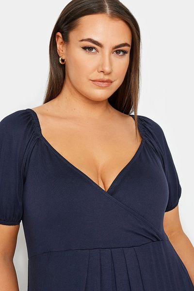 Stil Diva Plus Size Chest Low-Cut V-Neck Elastic Waist Maxi Dress 302970