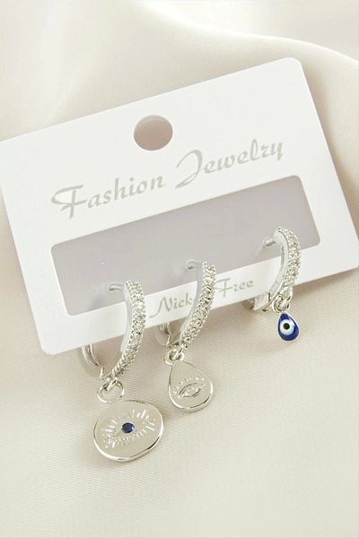 AC BOX 3 Pieces Eye Zircon Stone Earrings