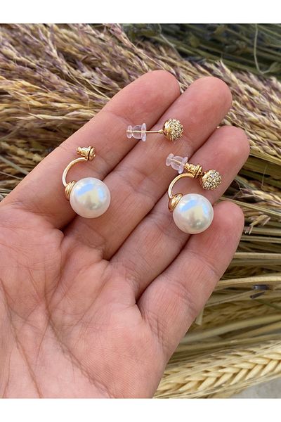 Lucios Golden Craftsmanship Stone Detail Pearl Nail Earring