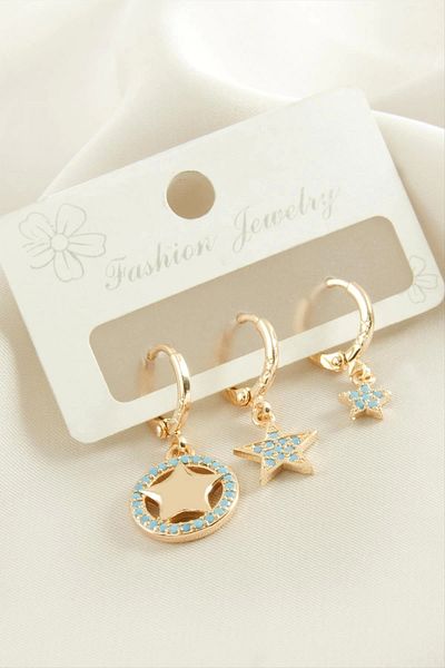 AC BOX 3 Pieces Star Zircon Stone Earrings