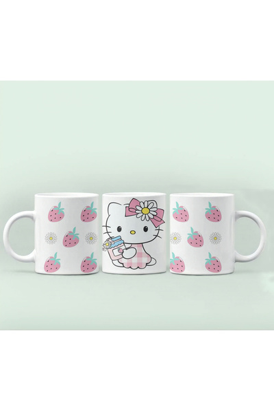 GünayStore Hello Kitty Kırmızı Desenli Kupası Bardak Kahve Çay Fincanı
