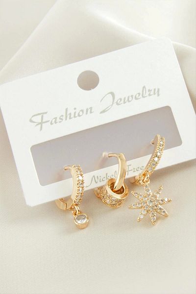 AC BOX 3 Pieces Star Zircon Stone Earrings