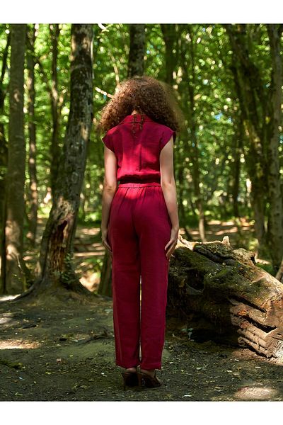 Coral Belted Jumpsuit Burgundy