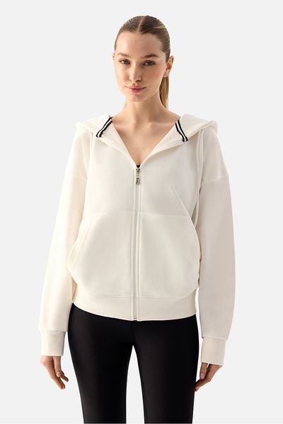 Superstacy Luna Zippered Hooded Cream Sweatshirt