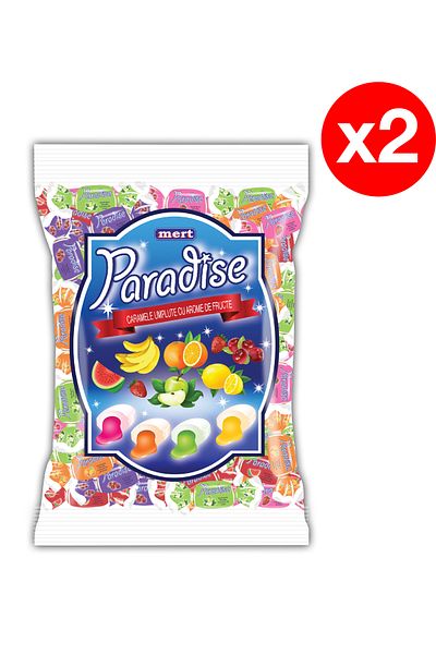 Paradise Caramele Gumate Umplute – 2 x 800g | Pachet Dulce cu Umplutură Fructată și Ambalaj Individu