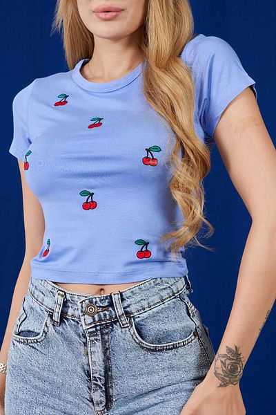DPARİS Tricou Crop cu decolteu tip Cherry Printed