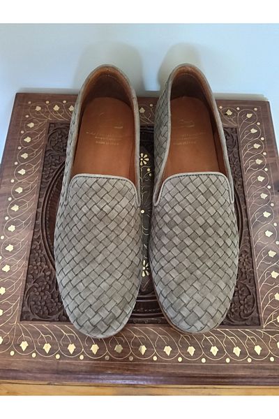 Adolfo Carli Unisex Handmade Genuine Leather Suede Hand-Knit Beige Fine Stitching Genuine Leather Sole Loafer Italian