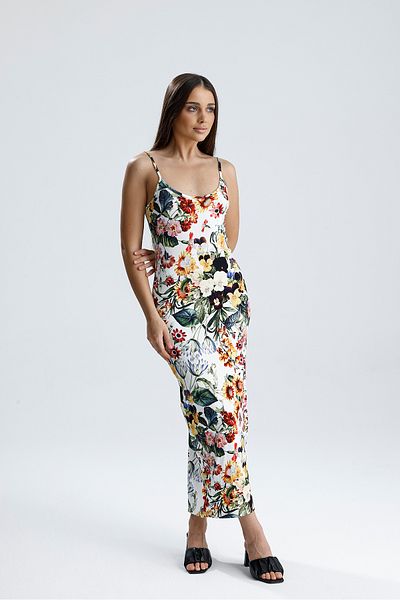 Sense Slit Strap Lycra Viscose Dress |   Elb35782 Sunflower Pattern