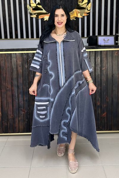 GÖKSEL Thin Jeans Dress with Zipper Stone Large Size