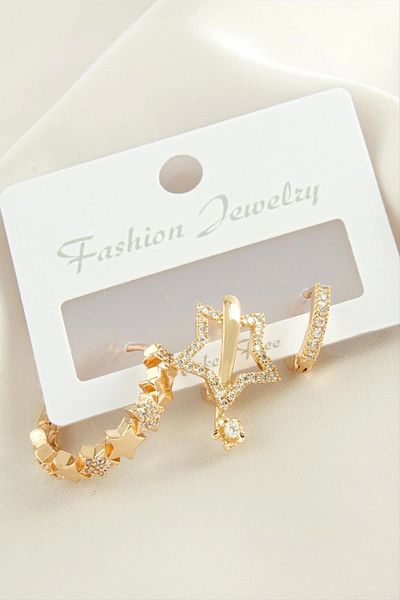 AC BOX 3 Pieces Star Zircon Stone Earrings