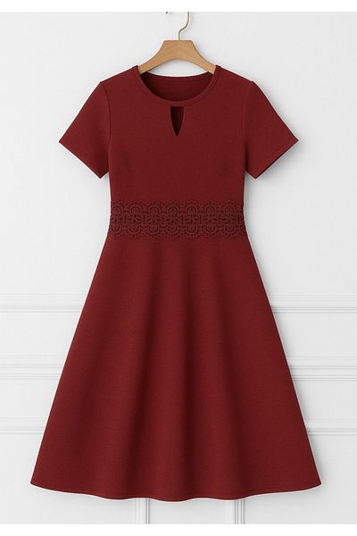 Little Visqon Women's Short Sleeve Round Neck Drop Detail Janjan Dress