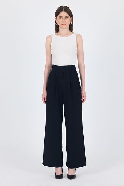 Rays Black Palazzo Trousers with Velcro Closure Detail 1615