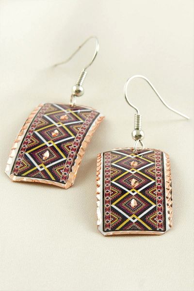 AC BOX Rectangle Copper Earrings