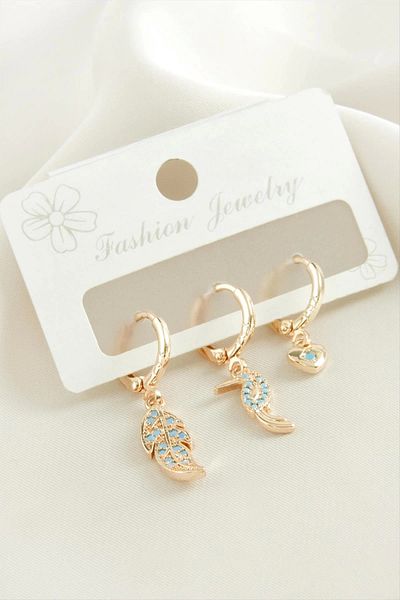 KAKTÜS JACK 3 Pieces Leaf Zircon Stone Earrings