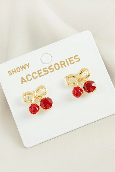 AC BOX Trendy Metal Earrings with Cherry Crystal Stones