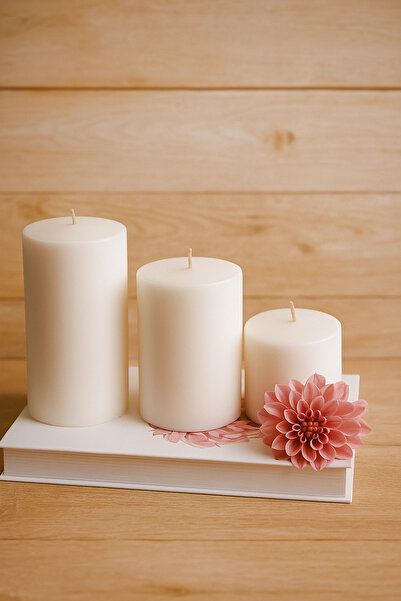 ROSA RAİN Silindir Set Mum 7 Çap Boy 6-9-12 Cm Min 70 saat Yanar