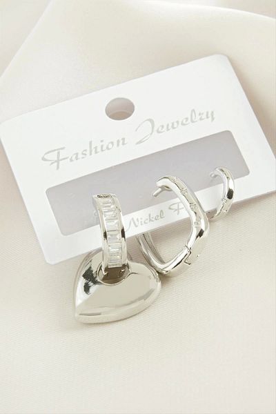 Enseb 3 Pieces Heart Zircon Stone Earrings