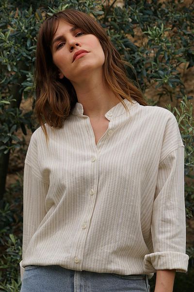 Defne&Apollon İpekçilik Elaia - Handwoven Cotton Linen Shirt - Cream