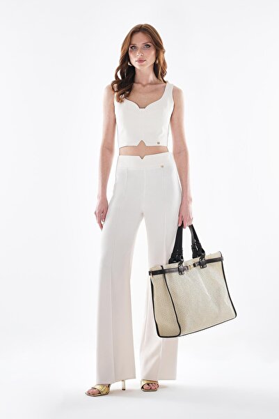 EXPLOSION Göğüs Dekolteli Gold Metal Fermuarlı Crop Bluz