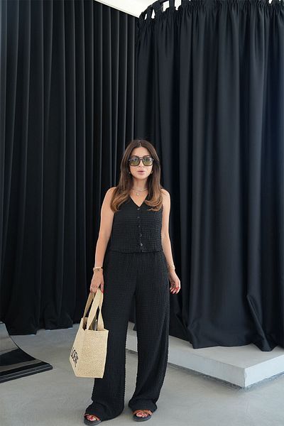 Özge Özgenç Textured Knitted Blouse Pants Set