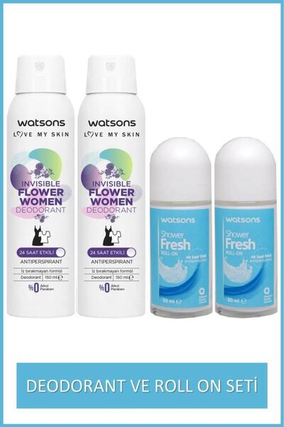 Watsons Shower Fresh Roll-on 2x50ml Ve Invisible Flower Deodorant Sprey 2x150ml