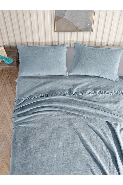 BED LİNE Комплект двойно покривало за легло Jacquard Circle в светлосиня кутия