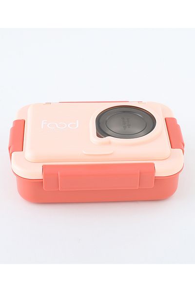 Fab N Funky Clip Lock Lunch Box with Food Jar, Durable, Lightweight, 2 Compartment - Pink