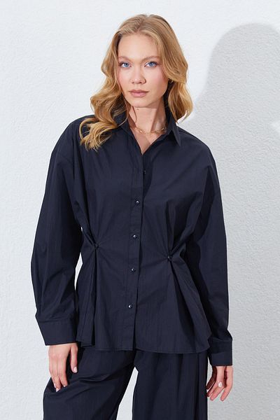TENA Women's Black Waist Button Detailed Shirt