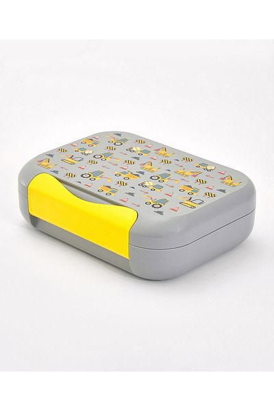 Babyhug Babyhug Lunch Box, Vehicle Theme, Leak-Resistant, 1200 mL, 22.6 x 17.6 x 7 cm - Grey and Yellow