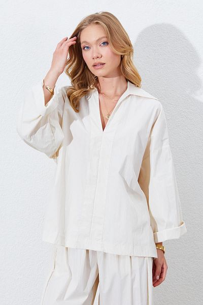 TENA Cămașă casual pentru femei Stone Deep V-Gât cu mâneci la cot