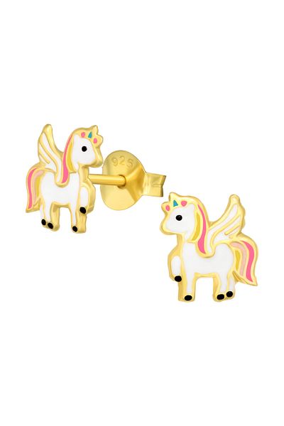 Sophia Collection Children's earrings 925 silver plated with 24K gold, winged Unicorn model