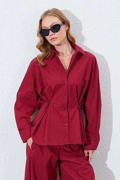 TENA Women's Burgundy Waist Button Detailed Shirt