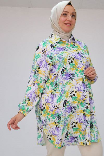 Eslina 58052 Large Size Men's Collared Jesica Shirt Tunic - Ebruli Oil Green
