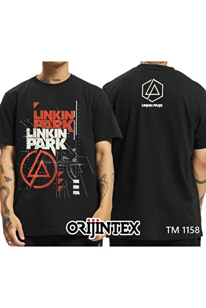orijintex تيشيرت أسود للجنسين مطبوع من الأمام والخلف من لينكين بارك