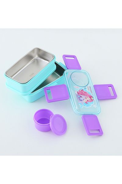 Fab N Funky Mermaid Themed Lunchbox, Two Layers, Compact, Lightweight, 3 Years+, Purple and Green