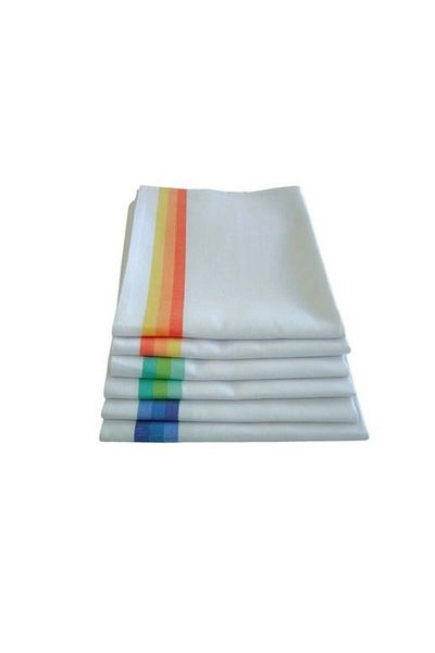 Rossini Set 6 x Prosop bucatarie albe cu dunga de diverse culori 50 x 70 cm