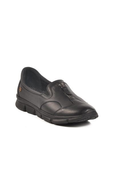 AYAKMOD 603 Z Orthopedic Anatomical Genuine Leather Women's Black Casual Shoes