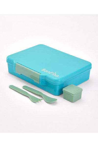 Bonfino Bonfino Lunch Box with Cutlery and Side Dish Container , Leak-Resistant - Blue and Green