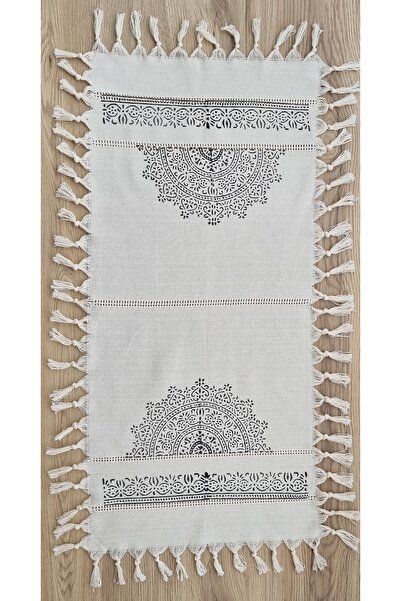 Milenam Otantik Desen Tokat İşi Tahta Baskılı Çiçek Desenli Buldan Keten Runner