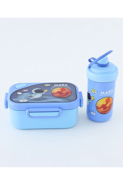 Fab N Funky مجموعة صندوق غداء بطابع فضائي، تتضمن زجاجة، متينة، خفيفة الوزن، مناسبة للأطفال من عمر 3 سنوات فما فوق، باللون الأزرق