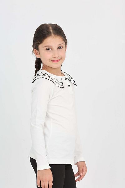 Toontoy Girl's School Collar Laced T-Shirt