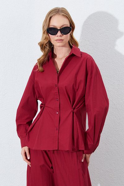 TENA Women's Burgundy Waist Button Detailed Shirt