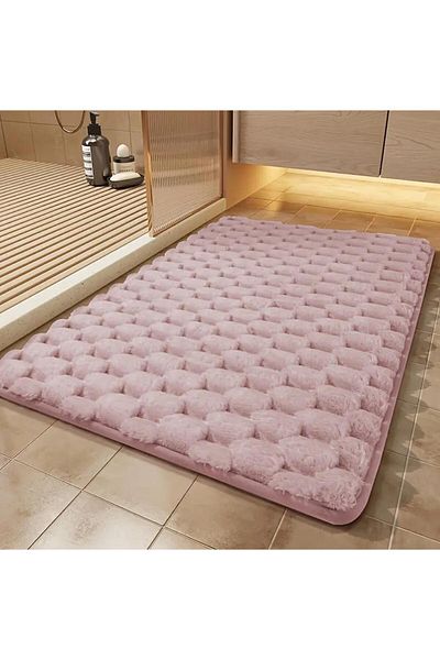 DECORA CASA HOME COLLECTİON (1Pcs) Rabbit Hair Honeycomb Pattern Non-Slip Base Bath Mat