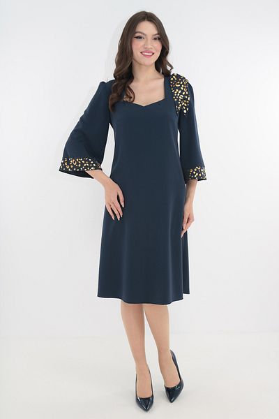 Vanessa Line RO Elegant navy blue dress with gold trim