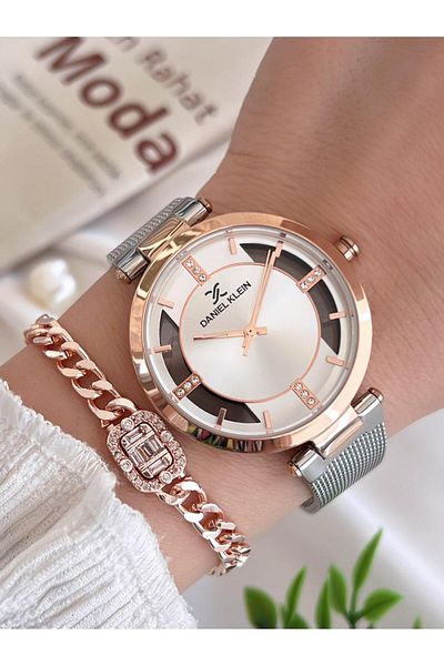 Daniel Klein Steel Cord 3 Atm Water Resistant Special Design Women Wrist Watch+Bracelet Vs.Blkt.0444